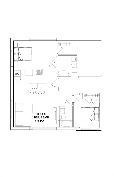 Floor plan for 2 beds, 2 baths